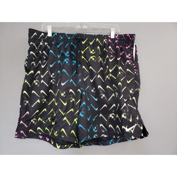 NIKE Men’s BOARDSHORTS Swim Trunks 2XL SWOOSH Logo Digi Ombre Neon Retro 80s - Picture 1 of 5
